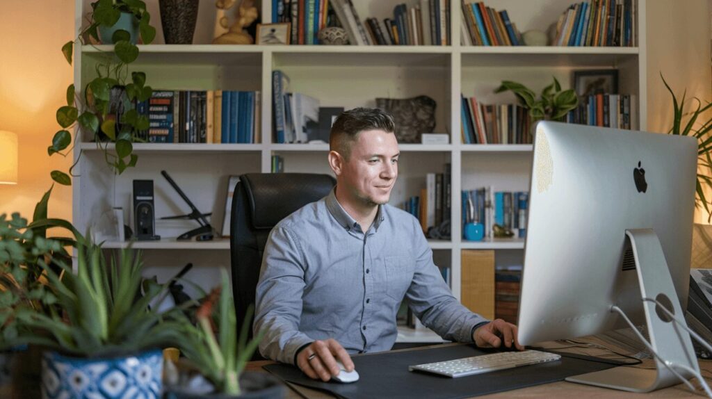 man in office doing SEO work on computer